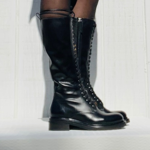 Frye Alice Black Lace Up Combat Boots 8 Tall NWT - Picture 5 of 16